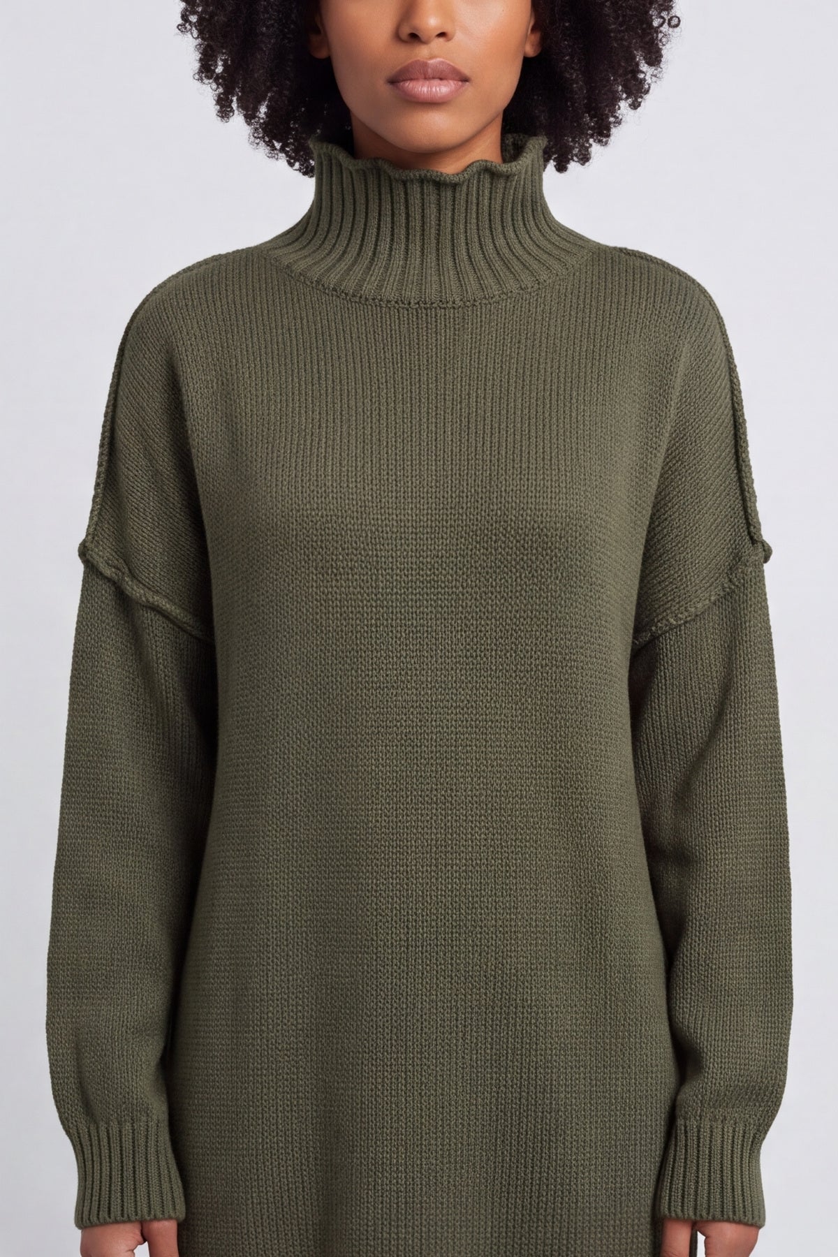 Bridie Polo Neck Knitted Tunic Khaki – image 1 of 5