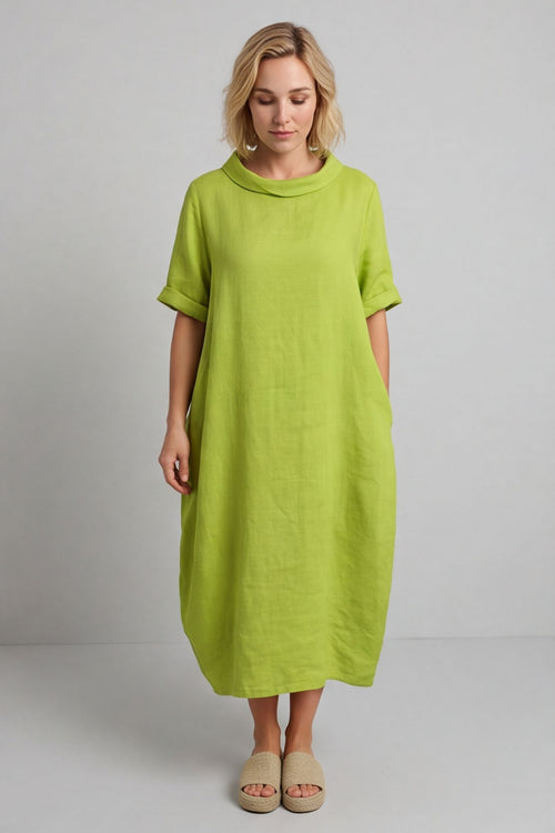Tasha Cowl Neck Linen Dress Olive – image 2 of 4