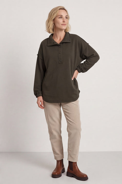 Sybil Button Cotton Sweatshirt Khaki – image 2 of 6