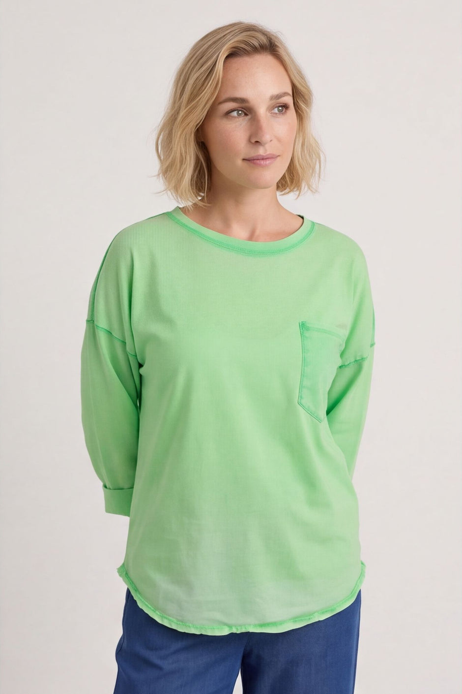 Amelie Washed Pocket Cotton Top Green – image 1 of 4
