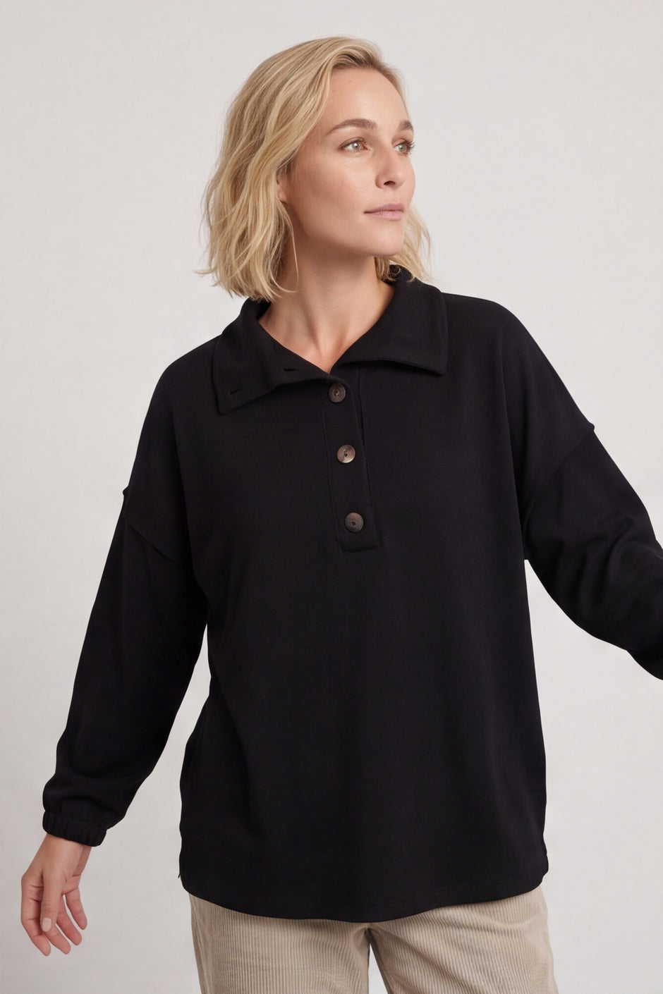 Sybil Button Cotton Sweatshirt Black – image 1 of 3
