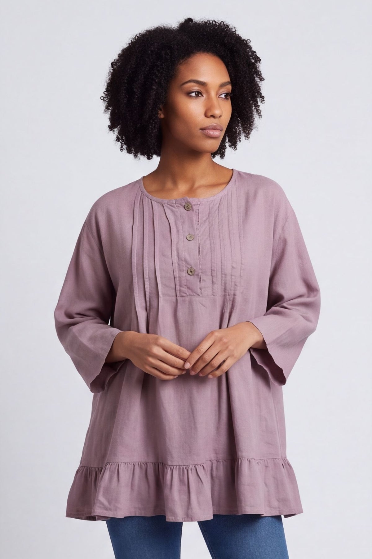 Dawsmere Button Linen Top Mauve – image 2 of 6
