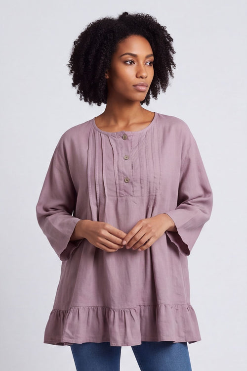 Dawsmere Button Linen Top Mauve – image 2 of 6