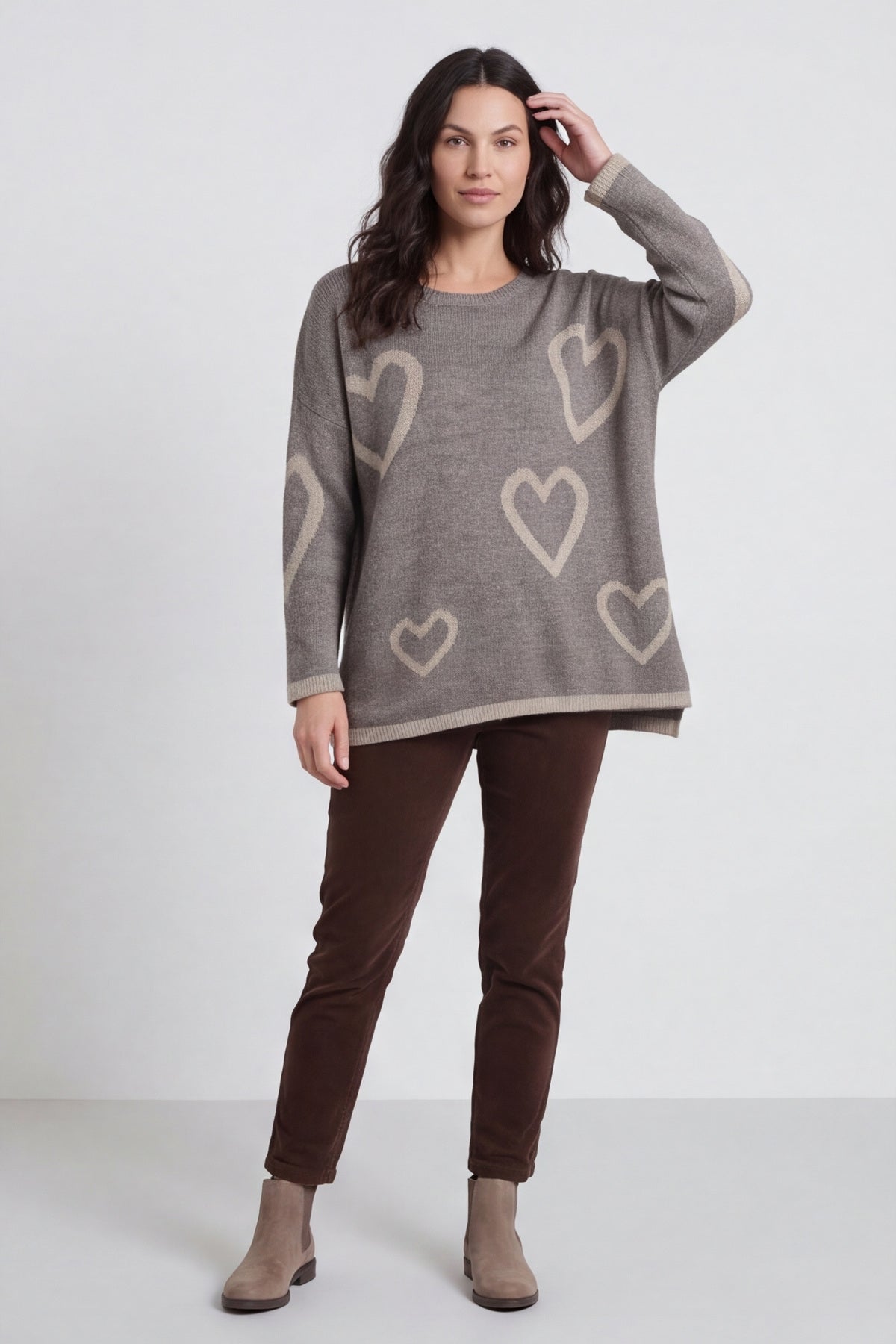Milena Heart Knitted Jumper Mocha – image 1 of 4