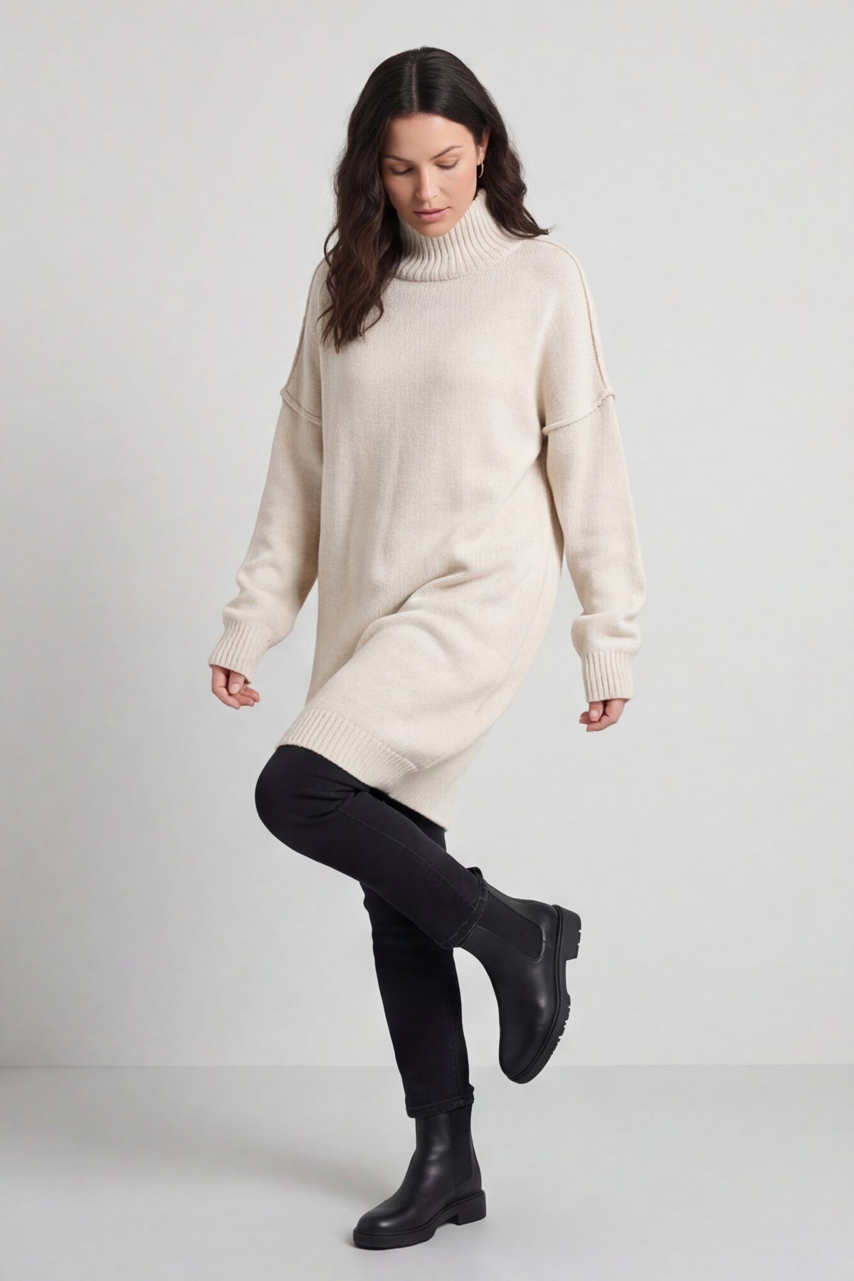 Bridie Polo Neck Knitted Tunic Stone – image 2 of 6