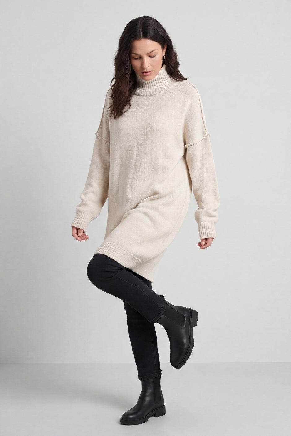 Bridie Polo Neck Knitted Tunic Stone – image 2 of 6