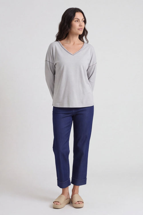 Kinsley Washed V-Neck Cotton Top Mocha – image 2 of 6