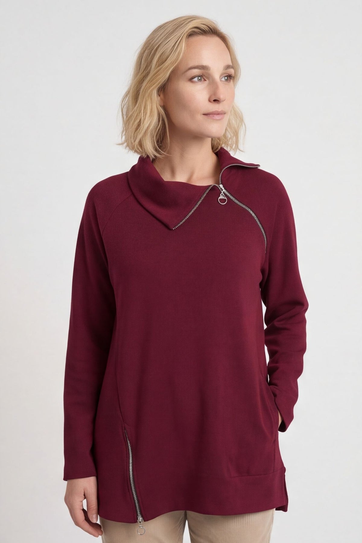 Shaye Zip Detail Cotton Top Wine – image 2 of 5
