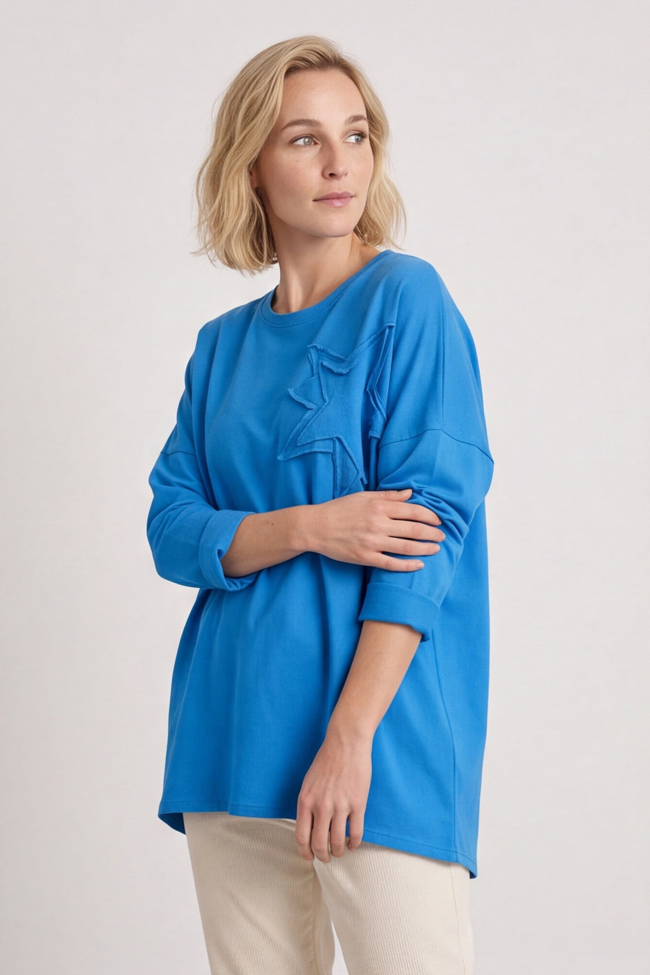 Kaila Flower Patch Cotton Top Blue – image 1 of 5