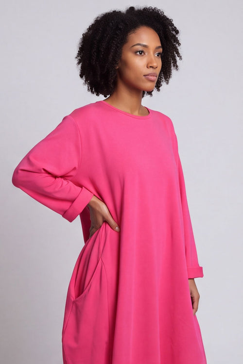 Brianne Long Sleeve Cotton Dress Fuchsia – image 2 of 6