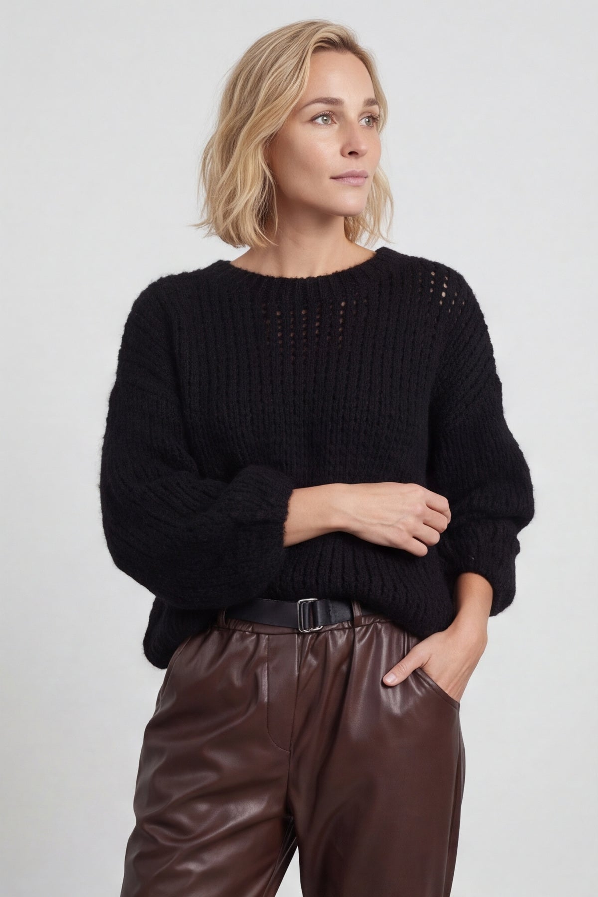 Hilary Wet Look Trousers Cocoa – image 2 of 5