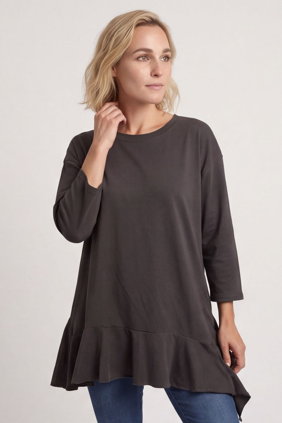 Carey Frill Cotton Top Charcoal – image 2 of 5