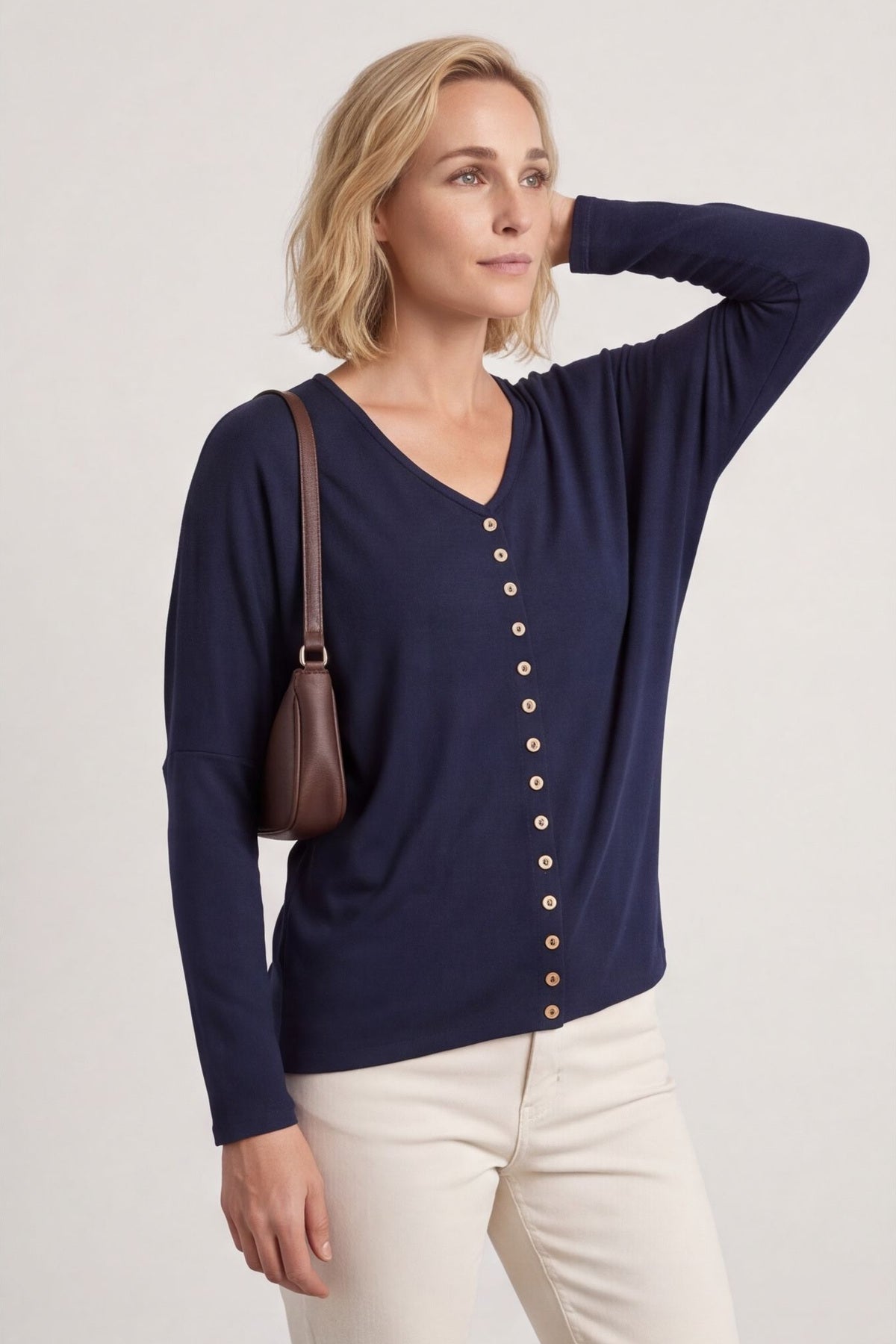 Blythe Button Detail Top Navy – image 2 of 6