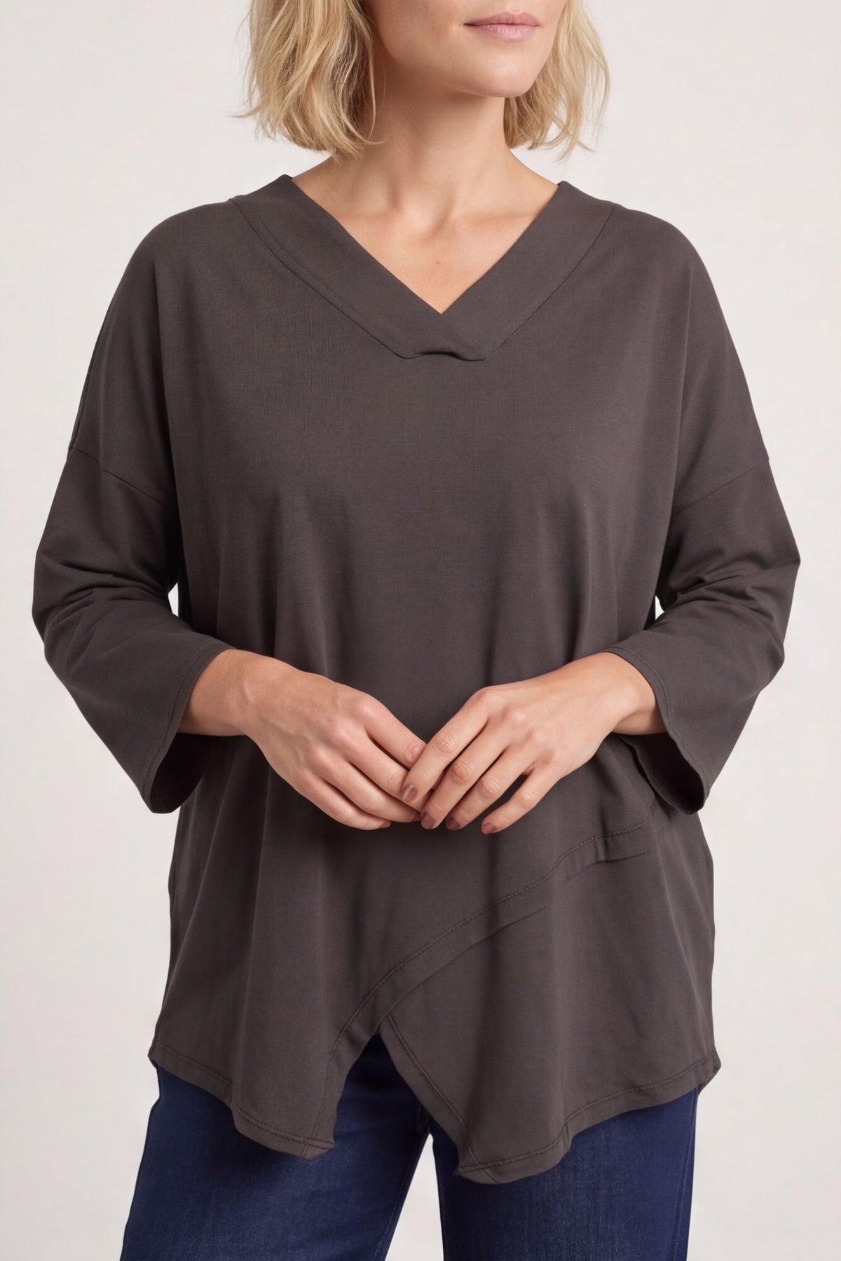 Trecia V-Neck Cotton Top Charcoal – image 2 of 5