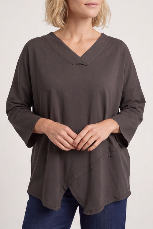 Trecia V-Neck Cotton Top Charcoal – image 2 of 5