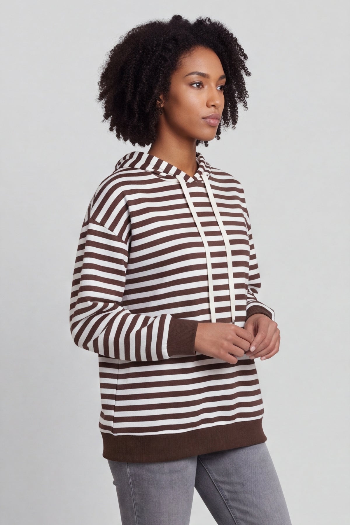 Selena Stripe Hooded Top Cocoa – image 2 of 6