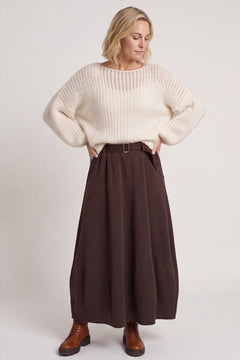 Georgetta Belted Cotton Skirt Cocoa – image 2 of 6