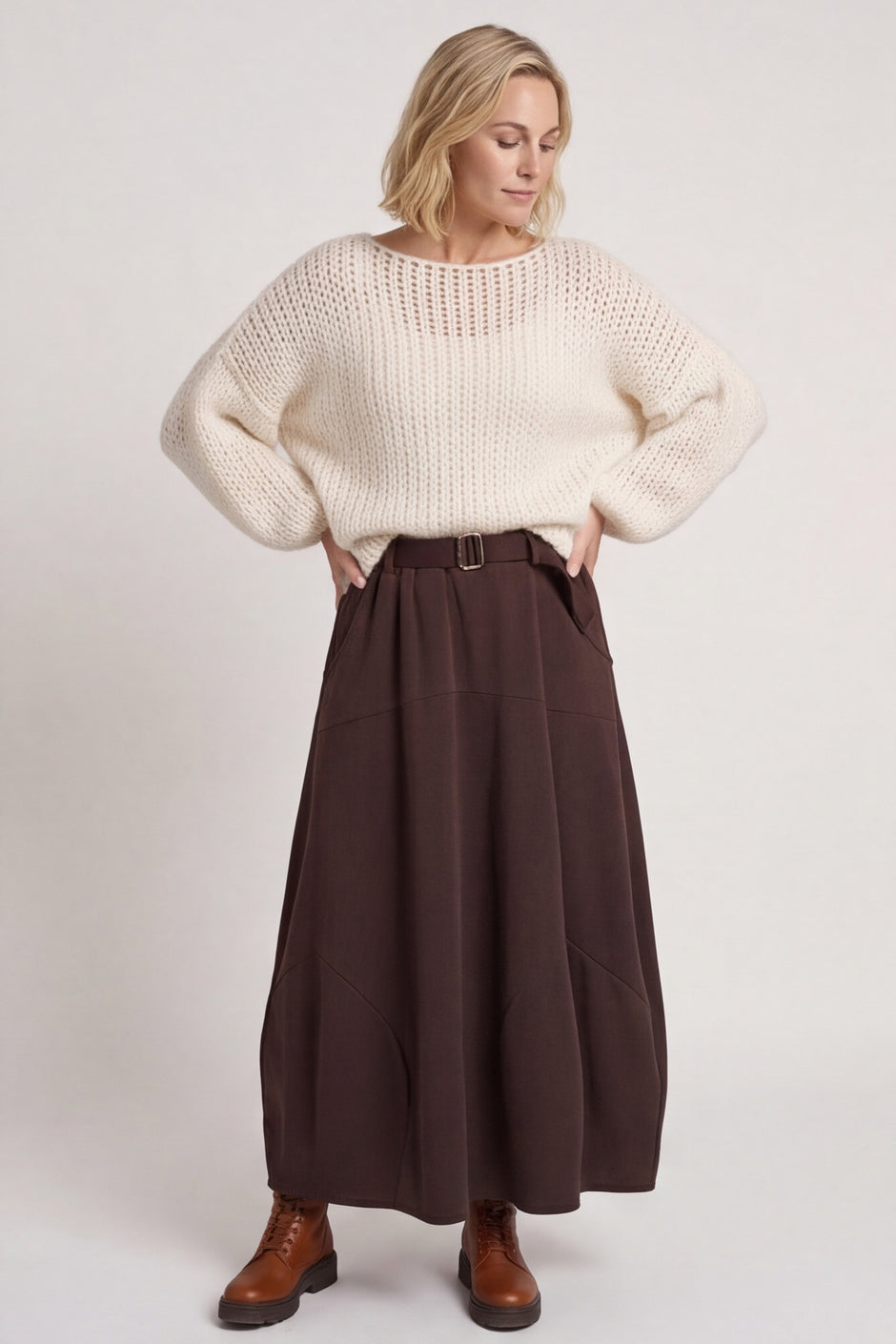 Georgetta Belted Cotton Skirt Cocoa – image 2 of 6