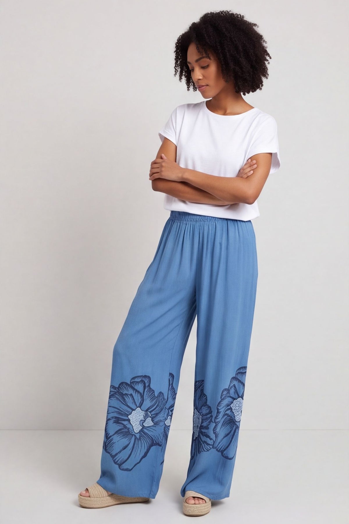 Aksana Flower Wide Leg Trousers Blue – image 2 of 6