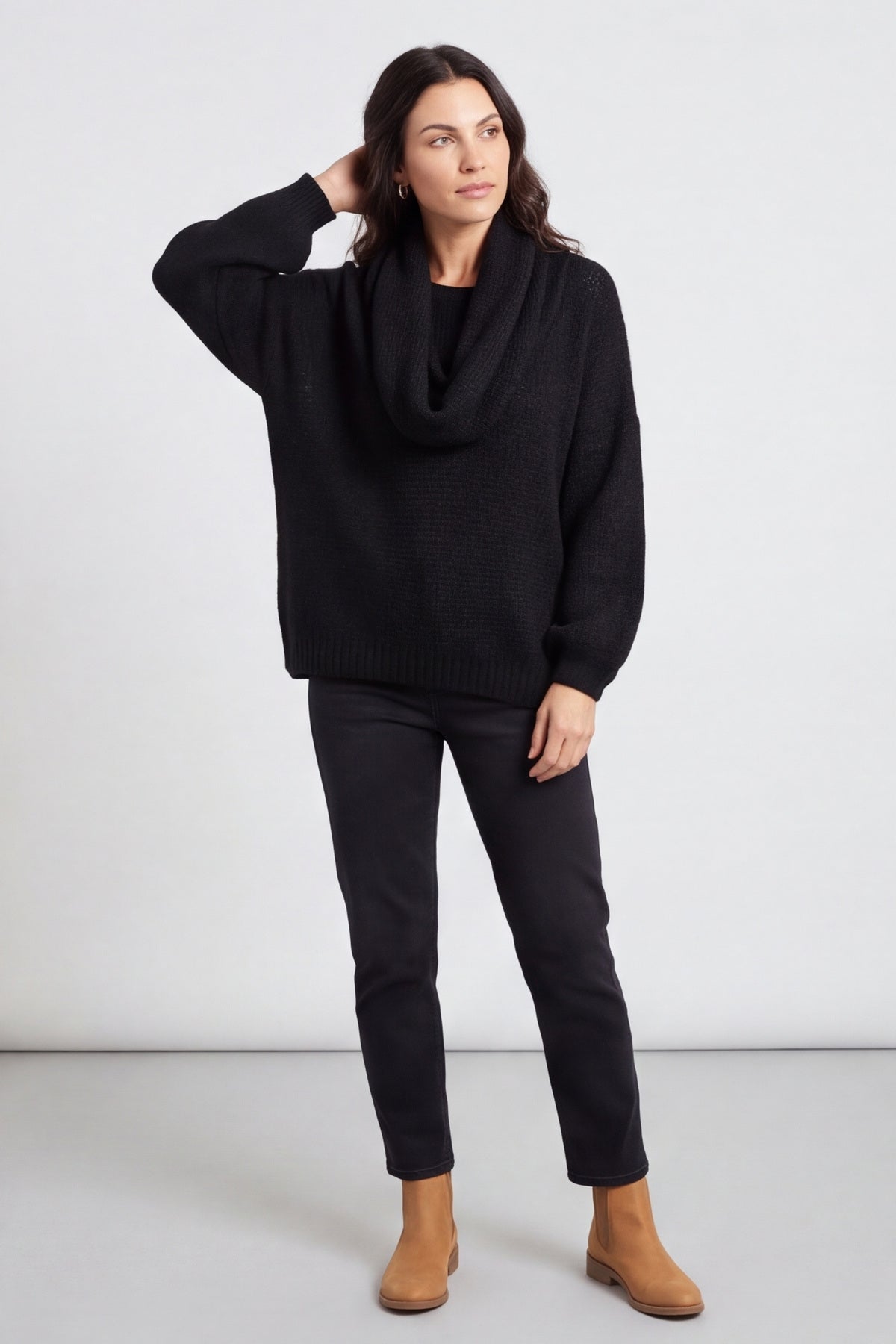 Baylin Scarf Knitted Jumper Black – image 2 of 6