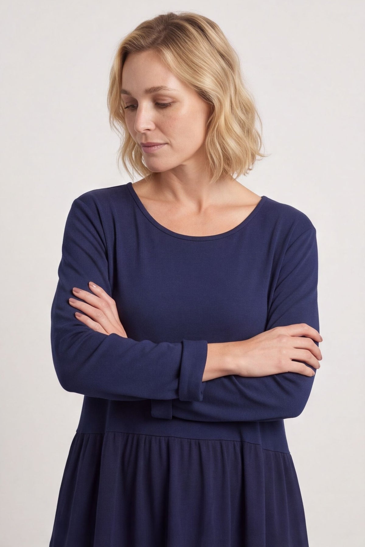 Tina Ribbed Detail Cotton Dress Navy – image 2 of 6