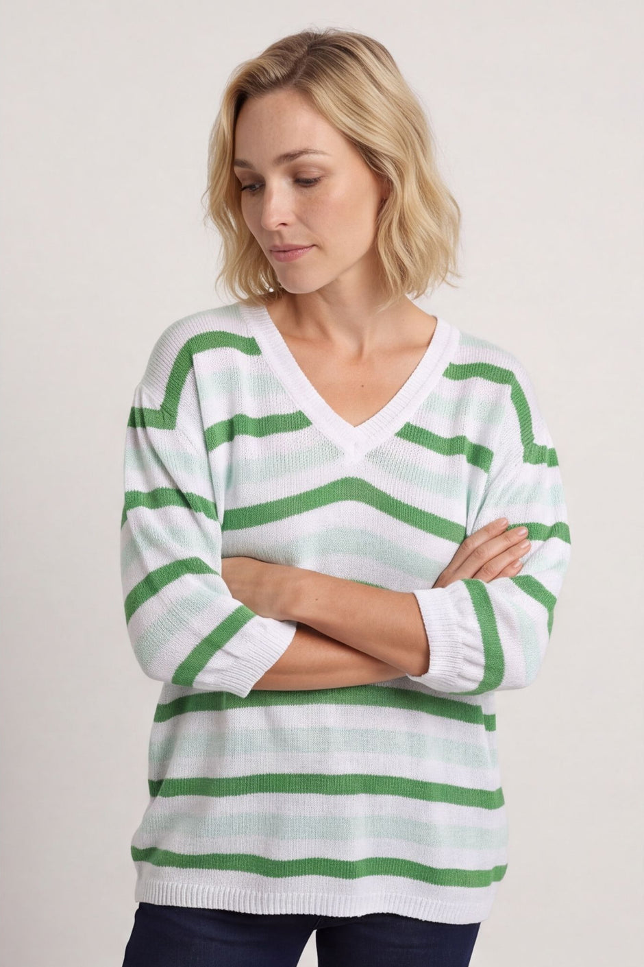 Gladys Stripe Knit Cotton Top Green – image 2 of 6