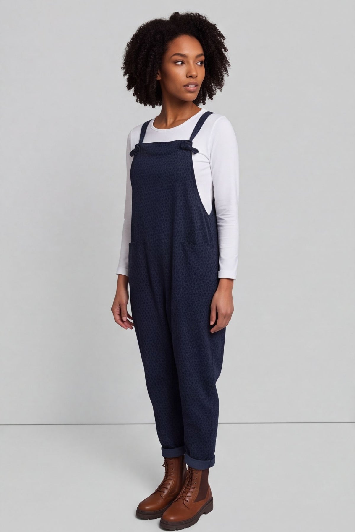 Pabo Leopard Needlecord Dungarees Navy
