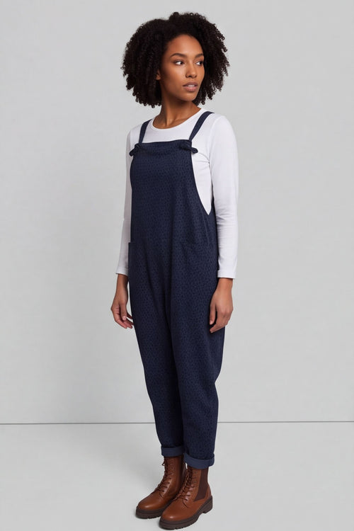 Pabo Leopard Needlecord Dungarees Navy - Image 2