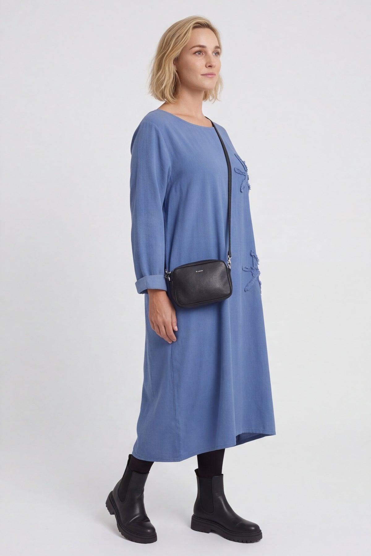 Florina Flower Patch Needlecord Dress Blue – image 1 of 4