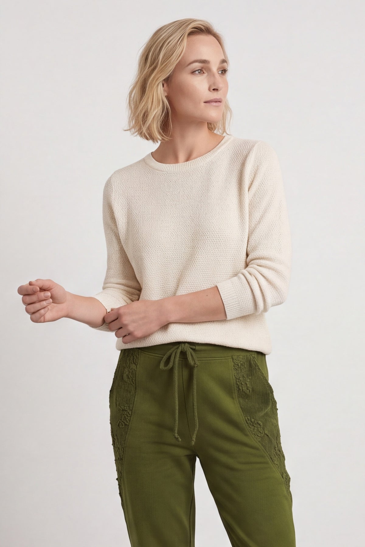 Lina Cord Detail Cotton Joggers Olive – image 2 of 6