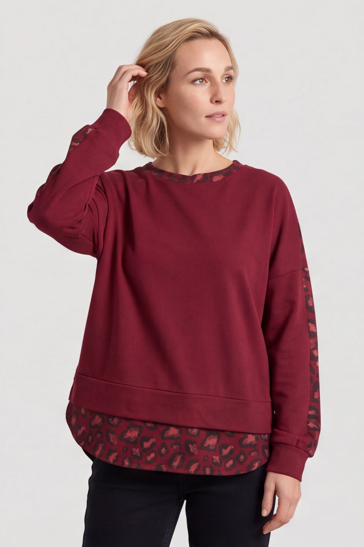 Nicky Leopard Print Cotton Top Wine – image 1 of 4