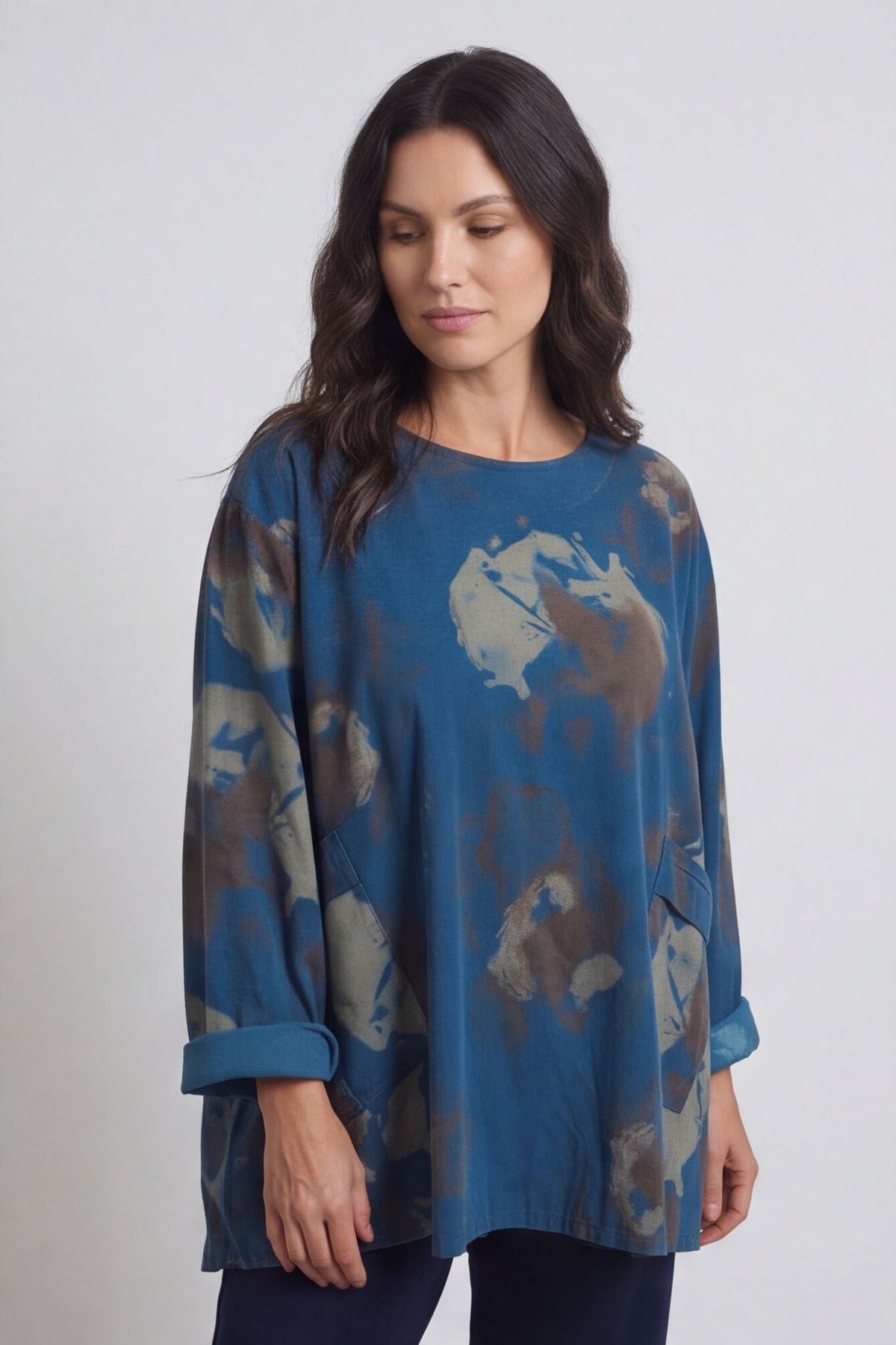 Rachel Print Needlecord Top Teal – image 2 of 6