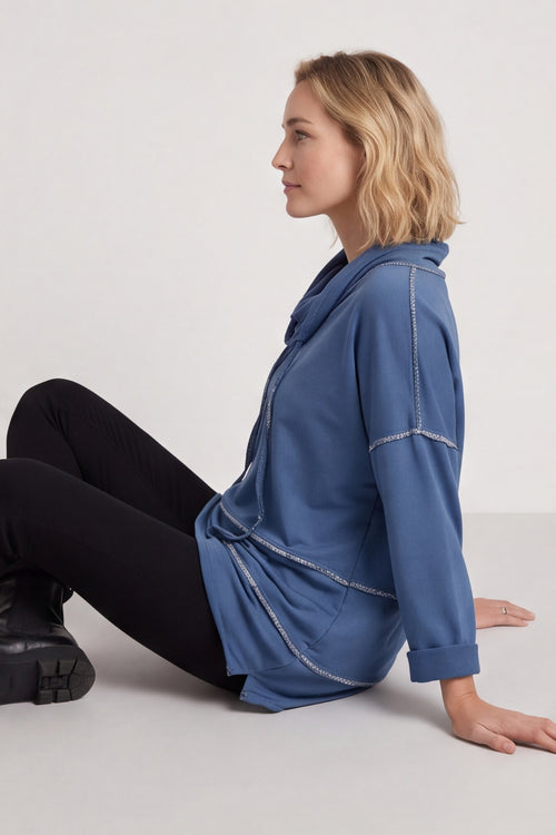 Clarina Cowl Neck Cotton Top Blue – image 2 of 6