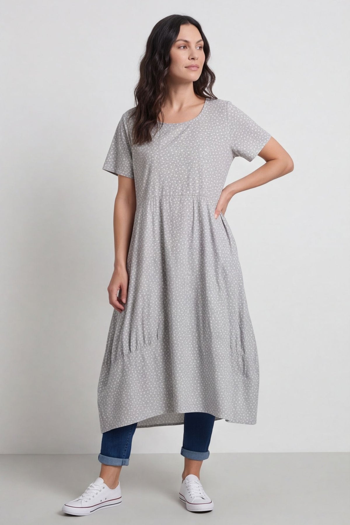 Rosalind Ditsy Cotton Dress Stone
