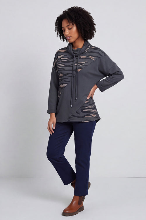Lydia Cowl Print Cotton Top Charcoal – image 2 of 6