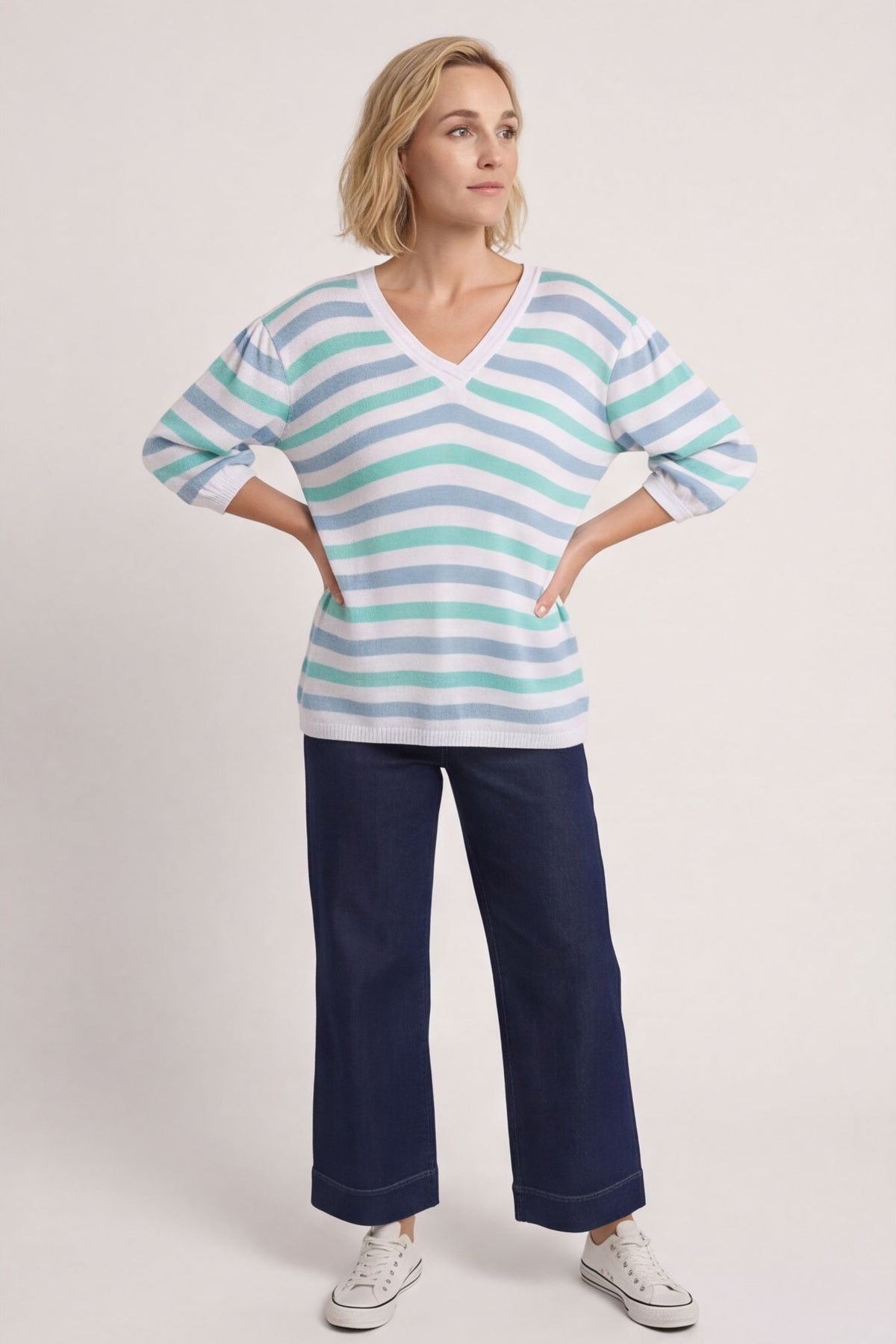Gladys Stripe Knit Cotton Top Blue – image 2 of 6
