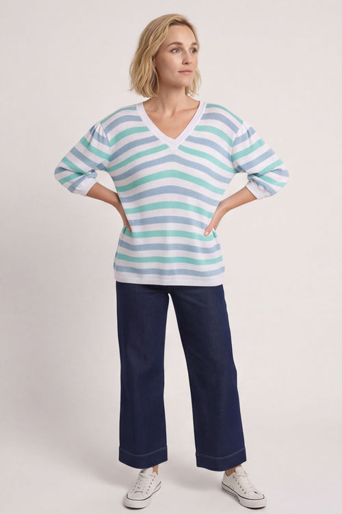 Gladys Stripe Knit Cotton Top Blue – image 2 of 6