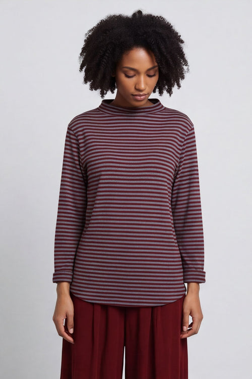 Lyssa Cowl Neck Stripe Top Marl Grey – image 2 of 6