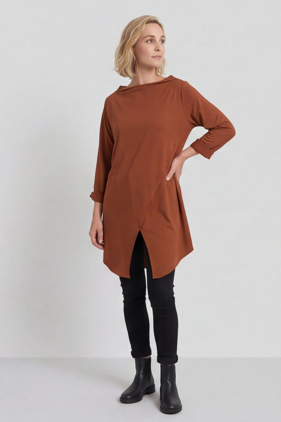 Nelle Cowl Cotton Top Nutmeg – image 2 of 5