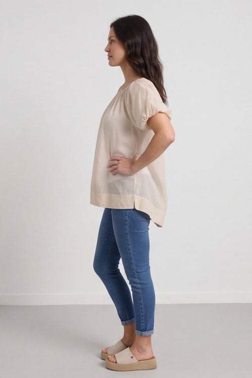 Bude Puff Sleeve Cotton Top Stone – image 2 of 5