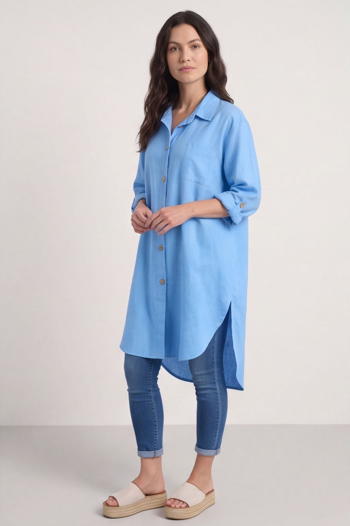 Mariabella Longline Linen Shirt Powder Blue – image 2 of 4