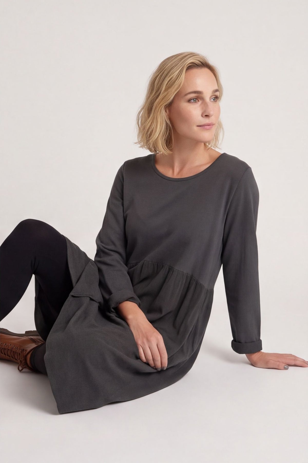 Regana Cotton Dress Charcoal – image 1 of 4