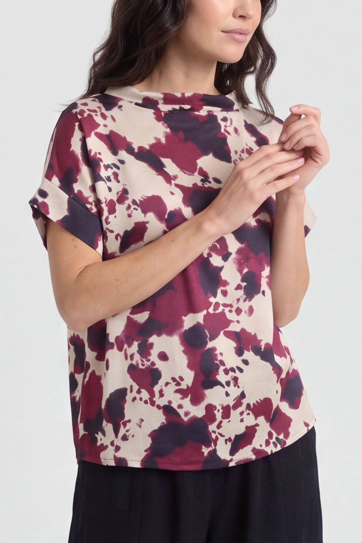 Nancy Print Cowl Neck Top Burgundy – image 2 of 6
