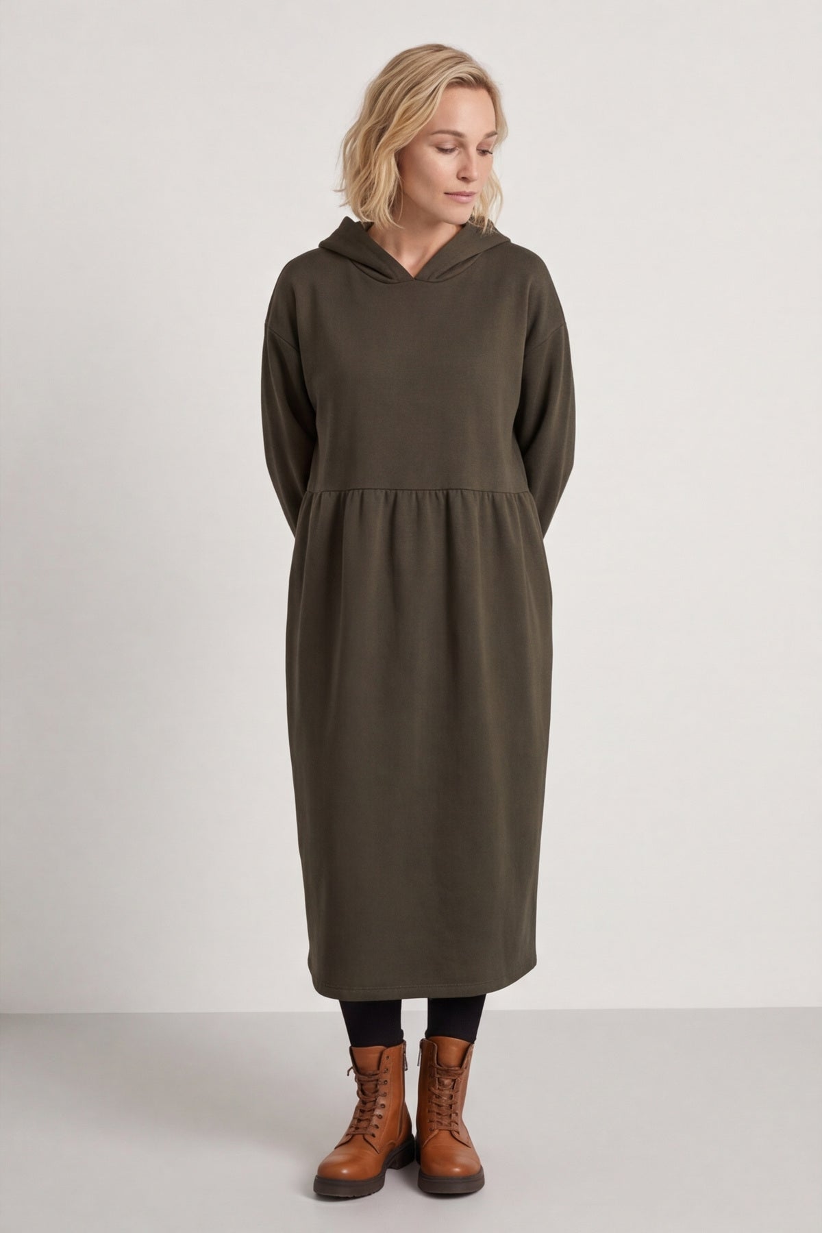 Saskia Hooded Dress Khaki – image 2 of 6