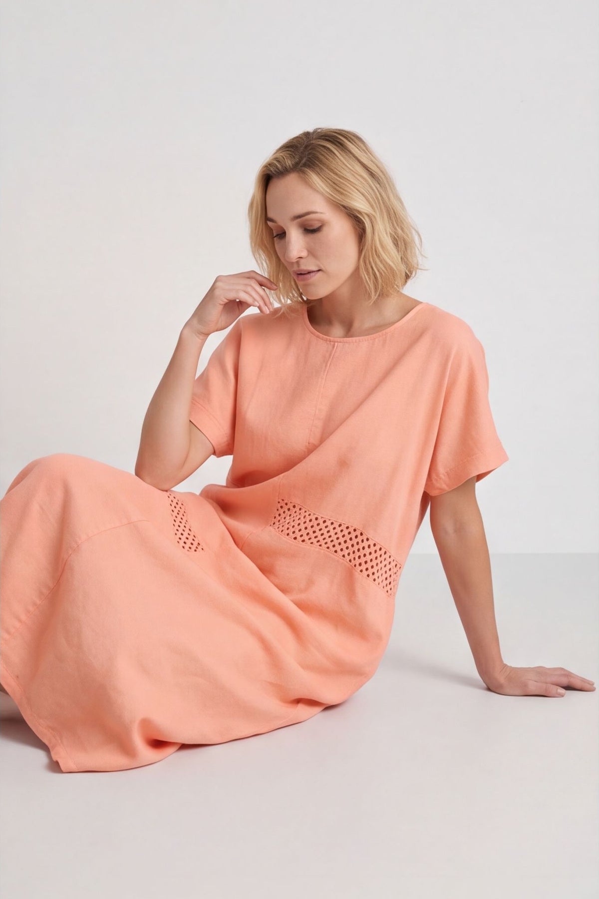 Felicia Crochet Detail Linen Dress Orange – image 2 of 5