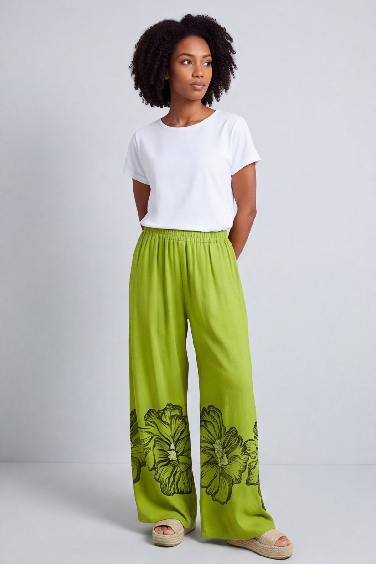 Aksana Flower Wide Leg Trousers Olive – image 2 of 3