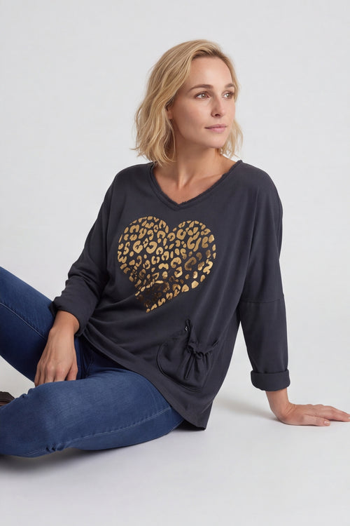 Cherie Heart Cotton Top Charcoal – image 2 of 6
