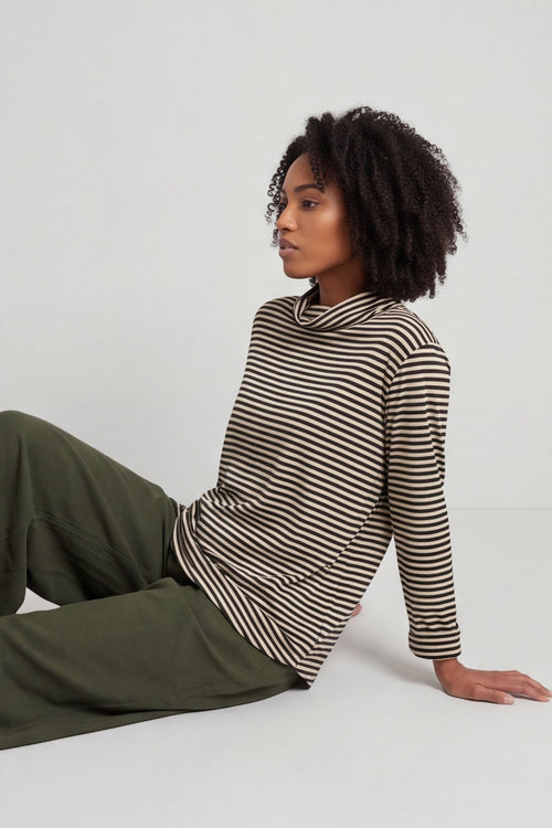 Lyssa Cowl Neck Stripe Top Bottle Green – image 2 of 6