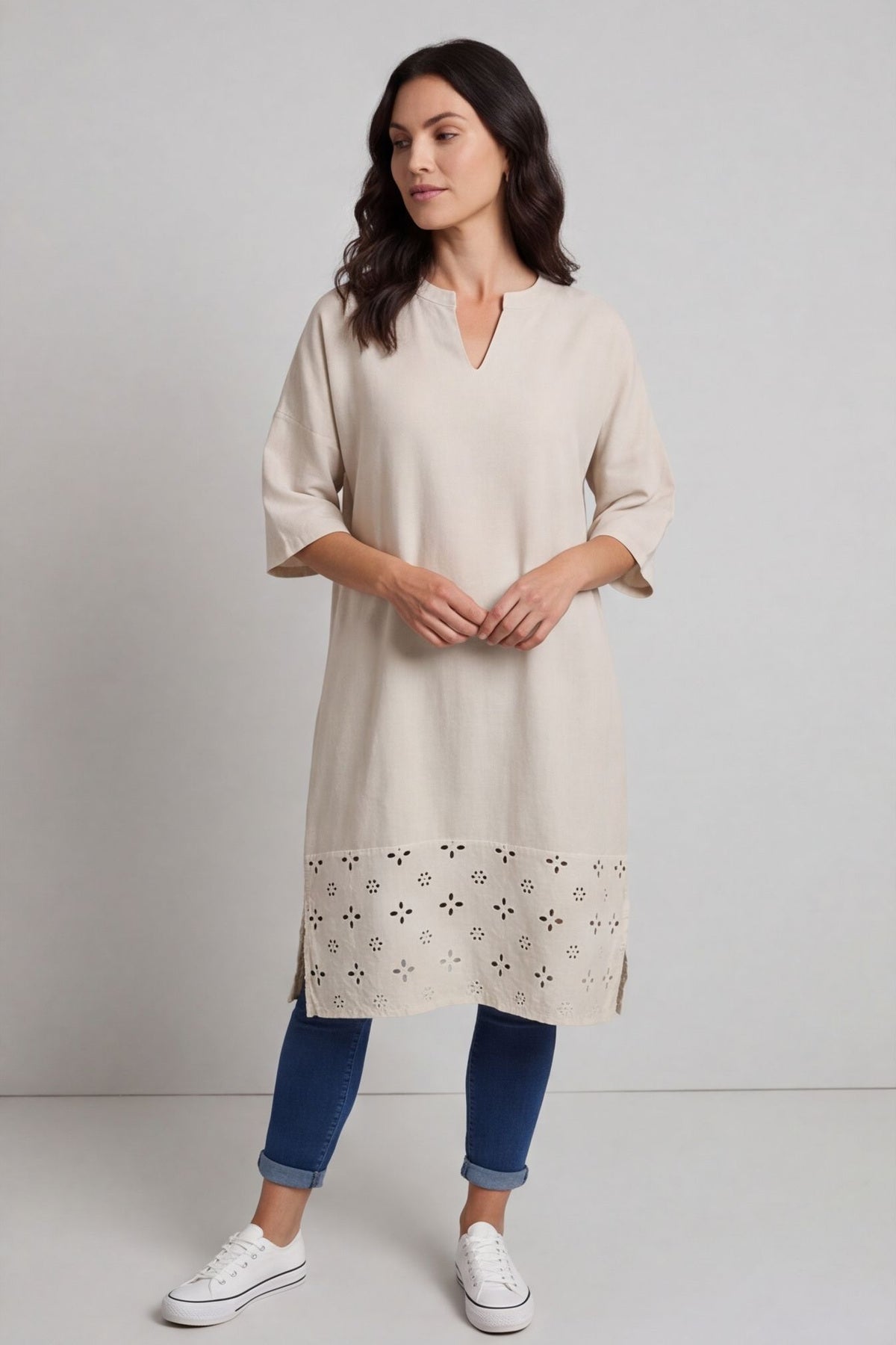Gabrielle Embroidered Linen Dress Stone – image 2 of 6