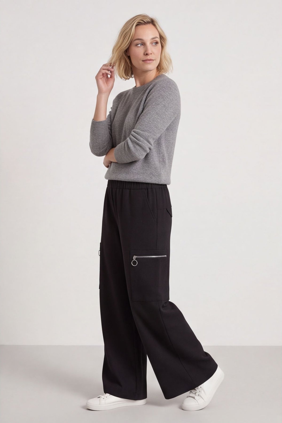 Opaline Zip Pocket Cotton Trousers Black
